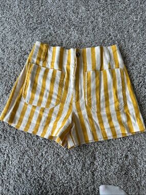 Anthropologie Yellow & White Striped High-Waist Shorts